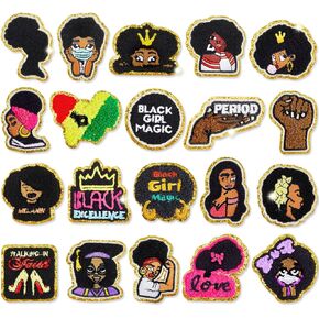 28 Pieces Black Girl Embroidered Patches Afro Girl Iron on Patches Sew on Patch Applique for Jeans Clothes Backpacks Jackets Repair Decor DIY Craft