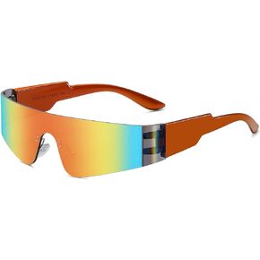SHES Trendy Y2K Sunglasses for Women Men Futuristic Wrap Around Sun Glasses Fashion Rimless Shield Cyber Eyewear SH1026