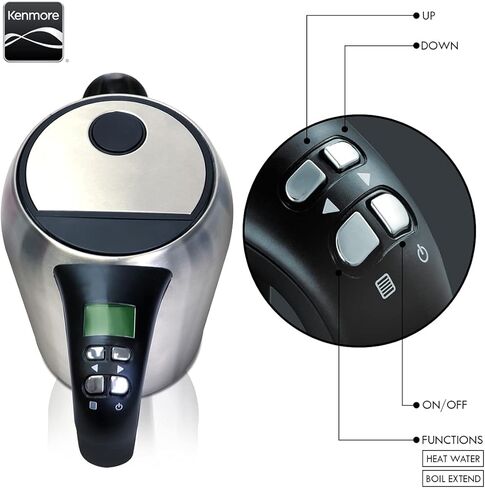 غلاية كينمور الرقمية اللاسلكية، سعة 1.7 لتر / 1.8 لتر، غلاية كهربائية من الفولاذ المقاوم للصدأ مع تحكم رقمي في درجة الحرارة، عنصر تسخين مخفي، ووضع الحفاظ على الدفء in Kuwait