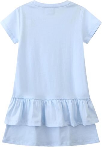 Girls' Summer Floral Embroidered Stripe Short Sleeve Casual Dress in Saudi Arabia