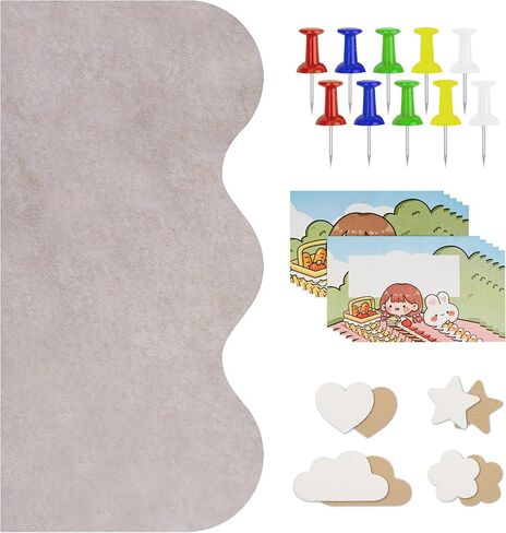 لوحة إعلانات من اللباد قابلة للطي، لوحة عرض صور تزيينية كبيرة على الحائط مع 30 دبوسًا للصق الملاحظات والصور والجداول الزمنية في المكتب والفصول الدراسية والمنزل (بيج فاتح) in Kuwait