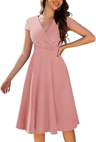 BeryLove فساتين النساء خمر 1950s فستان رسمي أنيق لضيف الزفاف الخامس الرقبة كم كاب الكنيسة الشاي فستان كاجوال للحفلات in Kuwait