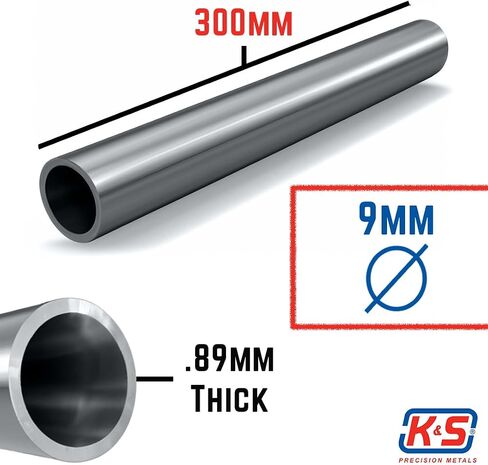 K&S Precision Metals 9812 Heavy Wall Aluminum Tube, 10mm O.D. X .76mm Wall Thickness X 300mm Long, 1 piece per pack, Made in the USA in Saudi Arabia