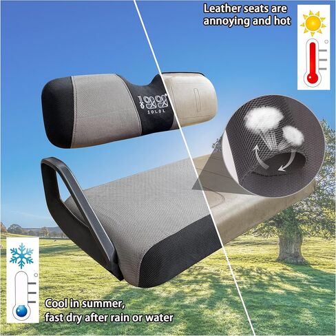 غطاء مقعد عربة الجولف 10L0L، أمامي (مقاس صغير) وخلفي (مقاس XS) يناسب نادي السيارات DS & EZGO RXV TXT 4 نماذج الركاب طقم أغطية مقاعد البدلاء، قماش شبكي بوليستر قابل للغسل وقابل للتنفس (رمادي وأسود) in Kuwait