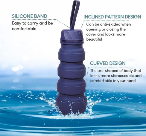 FOLDABLE SILICONE SPORTS WATER BOTTLE BPA FREE FOR WOMEN MEN 550ML CAMPING HIKING OUTDOOR SPORTS DRINKWARE/COLOR BLUE in Saudi Arabia