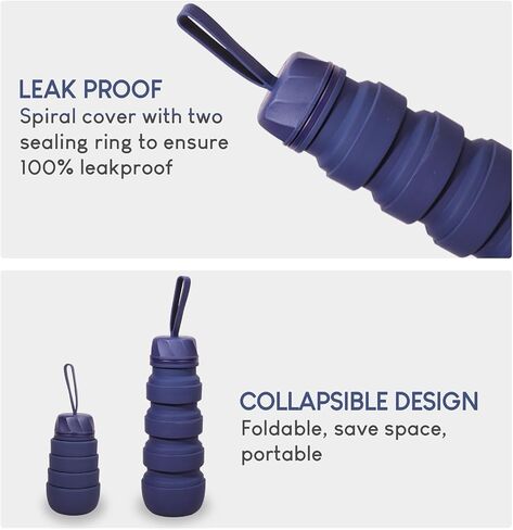 FOLDABLE SILICONE SPORTS WATER BOTTLE BPA FREE FOR WOMEN MEN 550ML CAMPING HIKING OUTDOOR SPORTS DRINKWARE/COLOR BLUE in Saudi Arabia