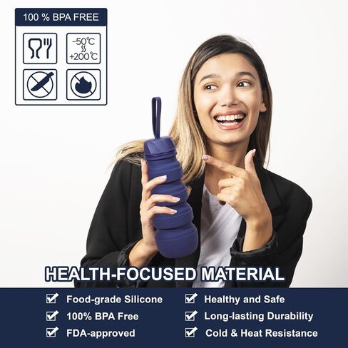 FOLDABLE SILICONE SPORTS WATER BOTTLE BPA FREE FOR WOMEN MEN 550ML CAMPING HIKING OUTDOOR SPORTS DRINKWARE/COLOR BLUE in Saudi Arabia