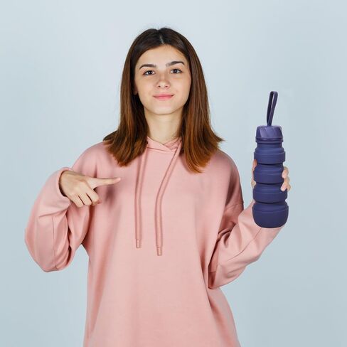 FOLDABLE SILICONE SPORTS WATER BOTTLE BPA FREE FOR WOMEN MEN 550ML CAMPING HIKING OUTDOOR SPORTS DRINKWARE/COLOR BLUE in Saudi Arabia
