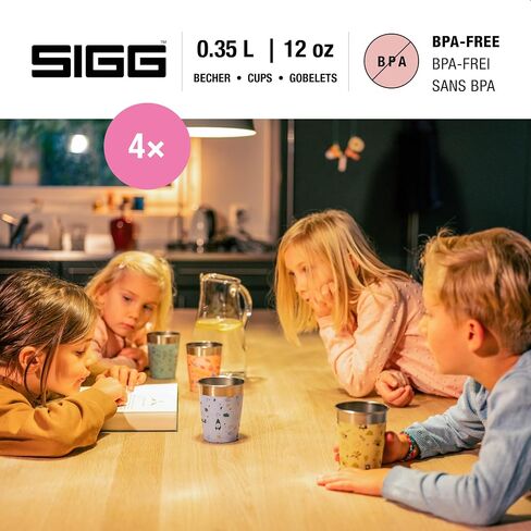 SIGG - Kids Cups Set 4pcs x 12 Oz - Stainless Steel - No Plastic - Dishwasher Safe - Swiss Design - with Lid (optional) in Saudi Arabia