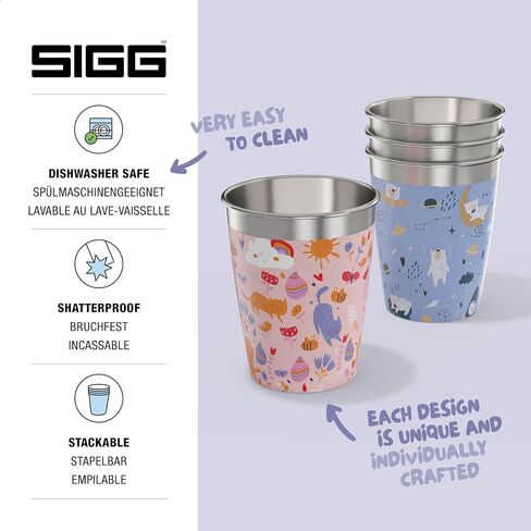 SIGG - Kids Cups Set 4pcs x 12 Oz - Stainless Steel - No Plastic - Dishwasher Safe - Swiss Design - with Lid (optional) in Saudi Arabia