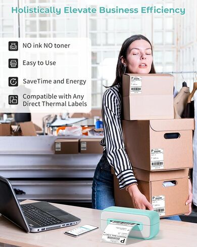 طابعة ملصقات الشحن، طابعة ملصقات حرارية 4x6، طابعة حرارية لملصقات الشحن، طابعة ملصقات USB متوافقة مع Amazon Shopify Etsy Ebay FedEx USPS UPS (أسود) in Kuwait