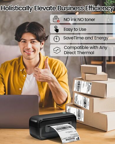 Shipping Label Printer, 4x6 Thermal Label Printer, Thermal Printer for Shipping Labels, USB Label Printer Compatible with Amazon Shopify Etsy Ebay FedEx USPS UPS (Black) in Saudi Arabia