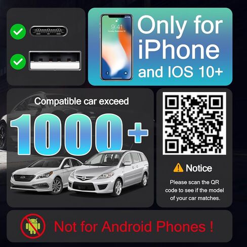 Wireless Carplay Adapter for iPhone,2024 Apple Carplay Wireless Adapter Convert Factory Wired to Wireless Plug and Play Car Play Fits Cars from 2015,Online Update in Saudi Arabia