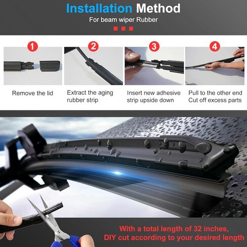 4 عبوات من شرائط شفرات ممسحة الزجاج الأمامي للسيارة، شفرة ممسحة بدون إطار للنافذة ذاتية الصنع، حجم قابل للتعديل 32 بوصة، ملحقات عالمية للسيارات لمعظم المركبات in Kuwait