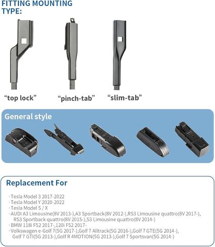 شفرات ممسحة بديلة مقاس 26 بوصة 18 بوصة لسيارة Audi A3، RS3، S3، VW Golf، Tesla Model 3، Model Y، BMW F52، شفرات مساحات الزجاج الأمامي المتينة والهادئة لجميع الفصول، علامة تبويب قرصة (مجموعة من 2) in Kuwait