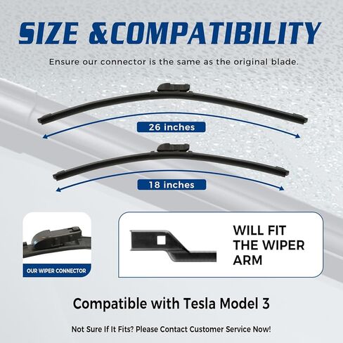 شفرات ممسحة بديلة مقاس 26 بوصة 18 بوصة لسيارة Audi A3، RS3، S3، VW Golf، Tesla Model 3، Model Y، BMW F52، شفرات مساحات الزجاج الأمامي المتينة والهادئة لجميع الفصول، علامة تبويب قرصة (مجموعة من 2) in Kuwait
