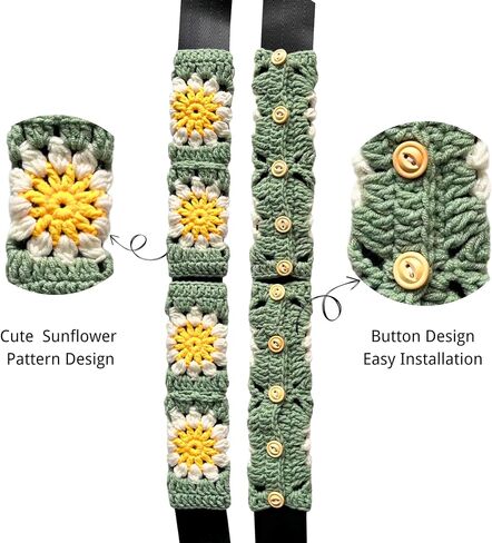 Crochet Steering Wheel Cover Set,Cute Steering Wheel Cover Boho 14-15in,Sunflower Granny Square Pattern,Gift for Women Car Accessories HZYZW (Wheel Cover Set) in Saudi Arabia