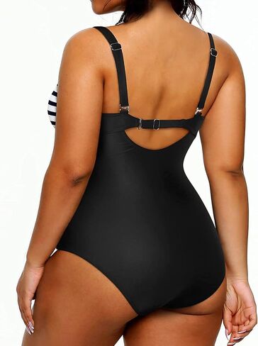 Yonique Plus Size Swimsuit One Piece Bathing Suits for Women Tummy Control Slimming Swimwear Black and White Stripe 18 Plus in Saudi Arabia