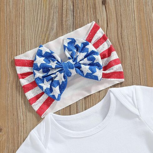 4th Of July Baby Girl Outfit Newborn Fourth Of July USA Romper+Flare Pants+Headband Memorial Day Clothes Set in Kuwait