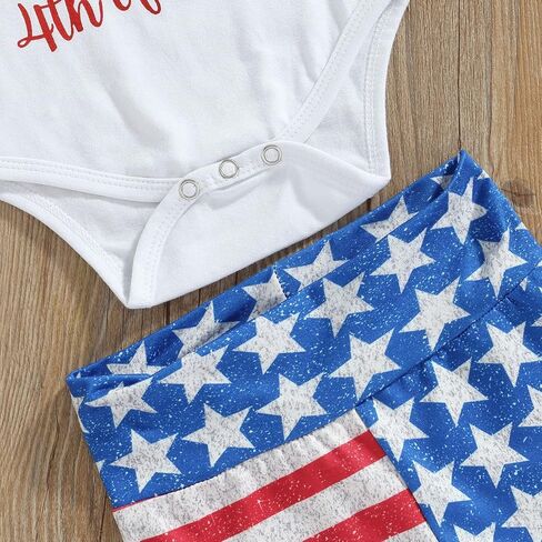 4th Of July Baby Girl Outfit Newborn Fourth Of July USA Romper+Flare Pants+Headband Memorial Day Clothes Set in Kuwait