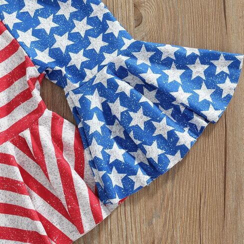 4th Of July Baby Girl Outfit Newborn Fourth Of July USA Romper+Flare Pants+Headband Memorial Day Clothes Set in Kuwait