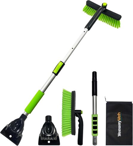 فرشاة ثلج ومكشطة ثلج للزجاج الأمامي للسيارة مقاس 53 بوصة، رأس فرشاة محورية 360 درجة مع قبضة إسفنجية مريحة، مكشطة ثلج قابلة للتمديد 3 في 1 ومكنسة ثلج لشاحنات السيارات ذات الدفع الرباعي، أخضر in Kuwait