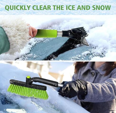 فرشاة ثلج ومكشطة ثلج للزجاج الأمامي للسيارة مقاس 53 بوصة، رأس فرشاة محورية 360 درجة مع قبضة إسفنجية مريحة، مكشطة ثلج قابلة للتمديد 3 في 1 ومكنسة ثلج لشاحنات السيارات ذات الدفع الرباعي، أخضر in Kuwait