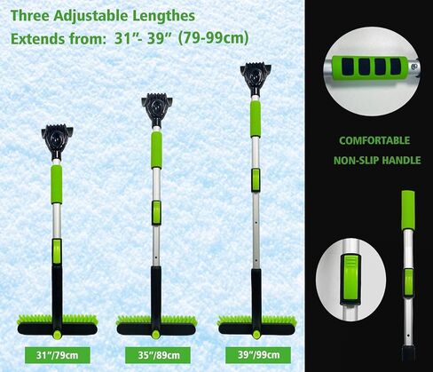 فرشاة ثلج ومكشطة ثلج للزجاج الأمامي للسيارة مقاس 53 بوصة، رأس فرشاة محورية 360 درجة مع قبضة إسفنجية مريحة، مكشطة ثلج قابلة للتمديد 3 في 1 ومكنسة ثلج لشاحنات السيارات ذات الدفع الرباعي، أخضر in Kuwait