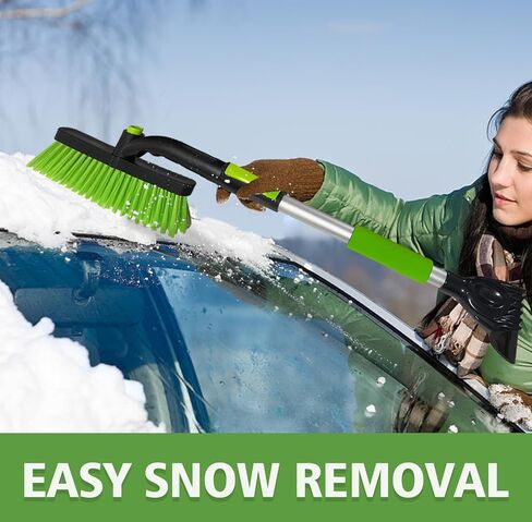 فرشاة ثلج ومكشطة ثلج للزجاج الأمامي للسيارة مقاس 53 بوصة، رأس فرشاة محورية 360 درجة مع قبضة إسفنجية مريحة، مكشطة ثلج قابلة للتمديد 3 في 1 ومكنسة ثلج لشاحنات السيارات ذات الدفع الرباعي، أخضر in Kuwait