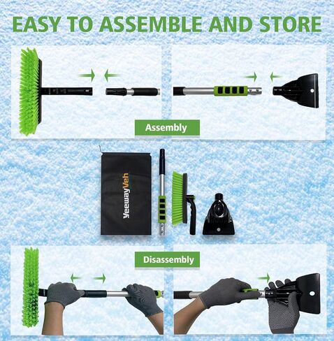 فرشاة ثلج ومكشطة ثلج للزجاج الأمامي للسيارة مقاس 53 بوصة، رأس فرشاة محورية 360 درجة مع قبضة إسفنجية مريحة، مكشطة ثلج قابلة للتمديد 3 في 1 ومكنسة ثلج لشاحنات السيارات ذات الدفع الرباعي، أخضر in Kuwait