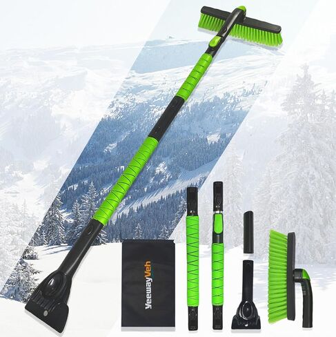 39" Snow Brush and Ice Scraper for Car Windshield, 360° Pivoting Brush Head with Comfort Foam Grip, 2 in 1 Extendable Snow Scraper and Snow Broom for Car Trucks SUV, Green in Saudi Arabia