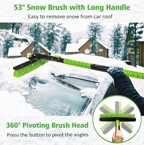 39" Snow Brush and Ice Scraper for Car Windshield, 360° Pivoting Brush Head with Comfort Foam Grip, 2 in 1 Extendable Snow Scraper and Snow Broom for Car Trucks SUV, Green in Saudi Arabia
