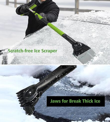 39" Snow Brush and Ice Scraper for Car Windshield, 360° Pivoting Brush Head with Comfort Foam Grip, 2 in 1 Extendable Snow Scraper and Snow Broom for Car Trucks SUV, Green in Saudi Arabia