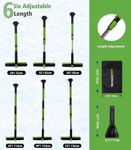 39" Snow Brush and Ice Scraper for Car Windshield, 360° Pivoting Brush Head with Comfort Foam Grip, 2 in 1 Extendable Snow Scraper and Snow Broom for Car Trucks SUV, Green in Saudi Arabia