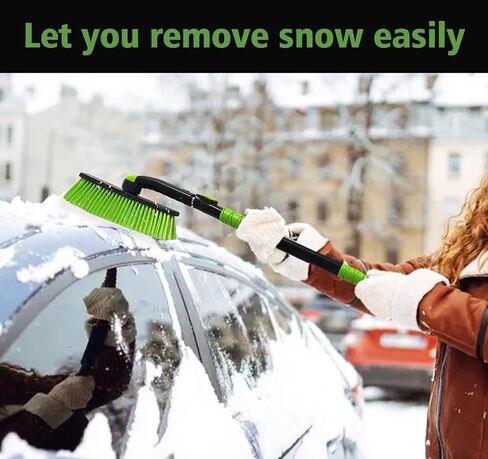39" Snow Brush and Ice Scraper for Car Windshield, 360° Pivoting Brush Head with Comfort Foam Grip, 2 in 1 Extendable Snow Scraper and Snow Broom for Car Trucks SUV, Green in Saudi Arabia
