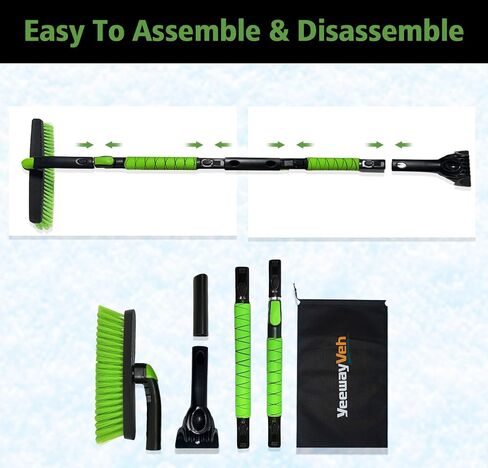 39" Snow Brush and Ice Scraper for Car Windshield, 360° Pivoting Brush Head with Comfort Foam Grip, 2 in 1 Extendable Snow Scraper and Snow Broom for Car Trucks SUV, Green in Saudi Arabia