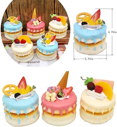 3pcs Realistic Artificial Cake Assorted Fake Cake Desserts Simulation Food Model Photography Prop for Home Kitchen Display Decoration in Kuwait
