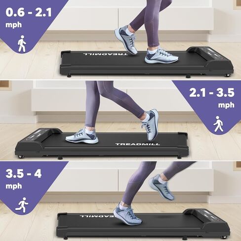 جهاز مشي تحت المكتب - وسادة مشي للمكتب المنزلي - جهاز مشي محمول 2.25 حصان - آلة الركض للمشي مع شاشة LED للتحكم عن بعد بسعة 265 رطلاً باللون الأسود in Kuwait