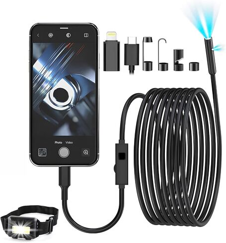 Endoscope Camera with Light iPhone, 1920P HD, 16.4ft Cable, IP67,for iPhone & Android Devices,with LED Headlamp in Saudi Arabia