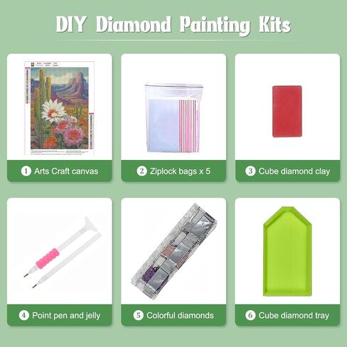 NAIMOER الصبار الماس مجموعات الفن للبالغين، DIY الحفر الكامل 5D الماس الفن الزهور الماس الفن الصحراء الماس مجموعات الطلاء للاسترخاء وديكور جدار المنزل 30x40 سم in Kuwait