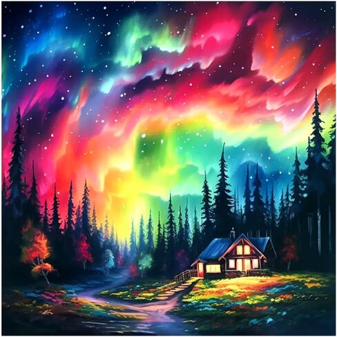 SJUTOUCI Diamond Painting Kits for Adults, Aurora Light Diamond Art Kits for Beginner 5D DIY Landscape Diamond Dots Bead Art, Full Round Drill Gem Art Craft Wall Decor Gift 12x12 inch in Saudi Arabia