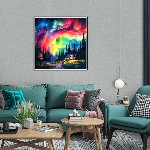 SJUTOUCI Diamond Painting Kits for Adults, Aurora Light Diamond Art Kits for Beginner 5D DIY Landscape Diamond Dots Bead Art, Full Round Drill Gem Art Craft Wall Decor Gift 12x12 inch in Saudi Arabia