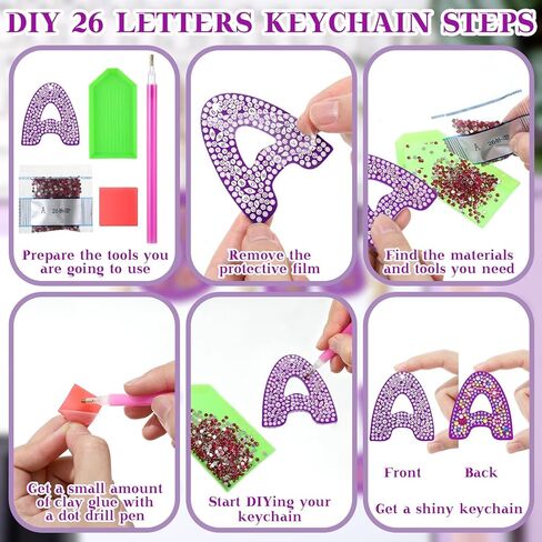 26 مجموعة A - Z 26 حرفًا من سلاسل المفاتيح الماسية 5D DIY الماس اللوحة مفتاح سلسلة الفسيفساء صنع مجموعات حسب عدد الماس الفن سلاسل المفاتيح الماس اللوحة عيد الميلاد الحلي للبالغين والأطفال in Kuwait