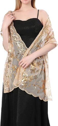 Women’s Classic Sequin Shawls and Wraps Sheer Sparking Scarf Pashmina for Wedding Bridesmaid Party in Kuwait