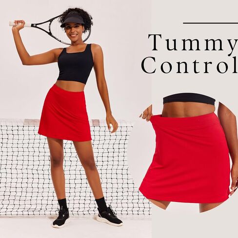 Ekouaer Golf Skirts for Women Athletic Skorts Lightweight Tennis Skirts Inner Shorts Pocket Pickleball Running Workout Sports Skorts,Red XL in Saudi Arabia