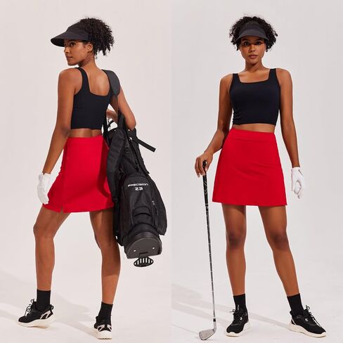 Ekouaer Golf Skirts for Women Athletic Skorts Lightweight Tennis Skirts Inner Shorts Pocket Pickleball Running Workout Sports Skorts,Red XL in Saudi Arabia