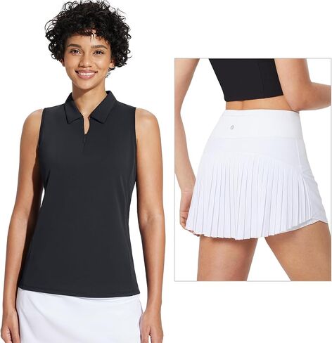 BALEAF Women's Sleeveess Golf Shirts with Tennis Skirts Athletic Outfits (Black and White, Size M) in Saudi Arabia
