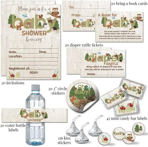 Amanda Creation Woodland Forest Animals Baby Shower Party Bundle Includes 20 each of Invitations with Envelopes + 4 Different Sizes of Decorative Stickers, Diaper Tickets & Bring a Book Cards in Saudi Arabia