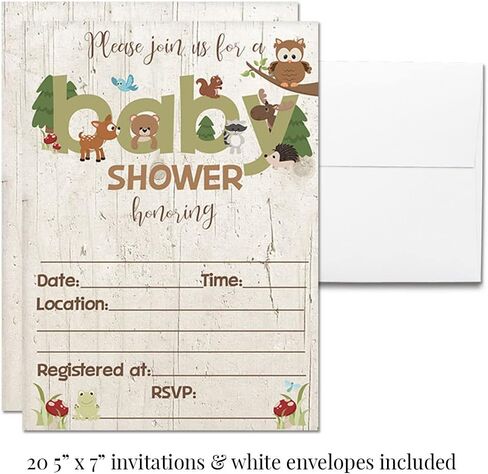 Amanda Creation Woodland Forest Animals Baby Shower Party Bundle Includes 20 each of Invitations with Envelopes + 4 Different Sizes of Decorative Stickers, Diaper Tickets & Bring a Book Cards in Saudi Arabia