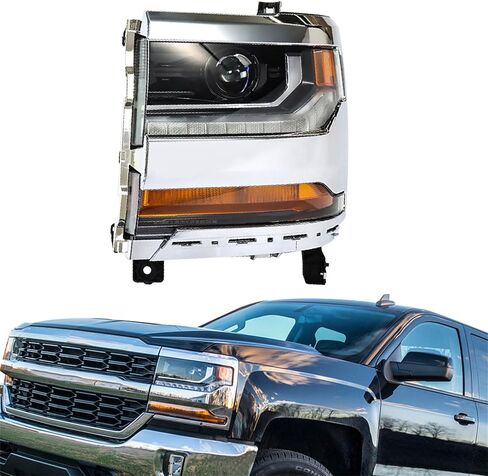 مجموعة المصابيح الأمامية Labwork، بديل متوافق لـ 2016-2019 Chevy Silverado 1500 [HID/Xenon Model] مصباح أمامي لجهاز العرض DRL لغطاء الكروم من جانب الركاب in Kuwait